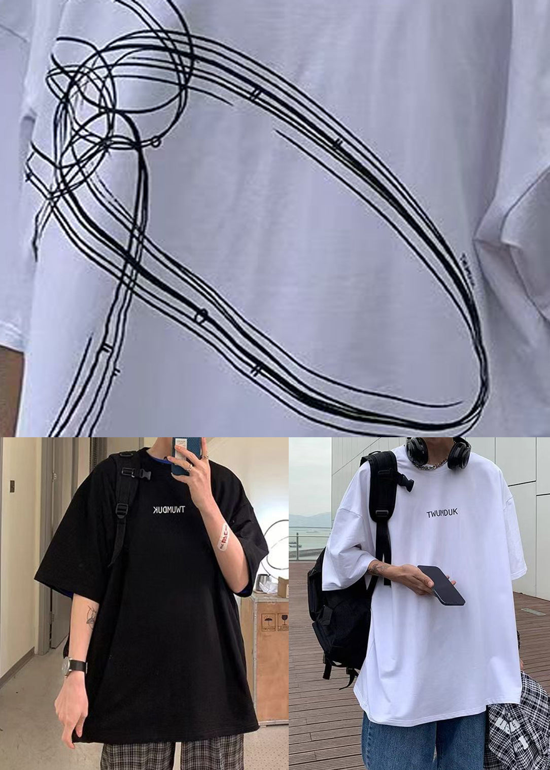 Sleeve Black Letter Men Shirts Neck T Short Cotton O Loose