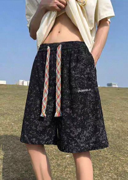 Pockets Letter Dye Tie Black Summer Men Cotton Shorts