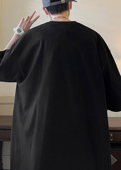 Black Print Letter Mens O Neck Loose Cotton T Shirts Summer