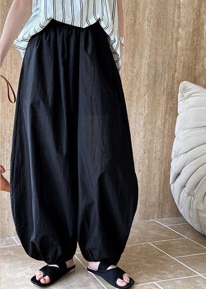 Pants Cotton Black Waist Lantern Elastic Summer Loose