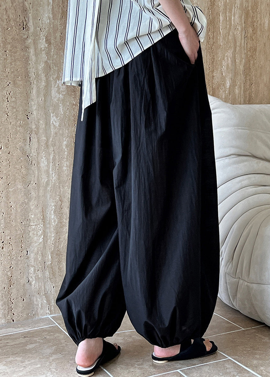 Pants Cotton Black Waist Lantern Elastic Summer Loose