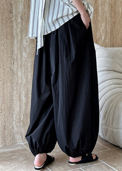 Pants Cotton Black Waist Lantern Elastic Summer Loose