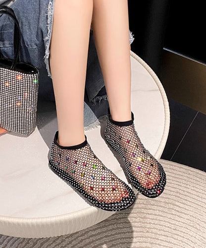 Multi Black Chic Zircon Boots Mesh Splicing Breathable