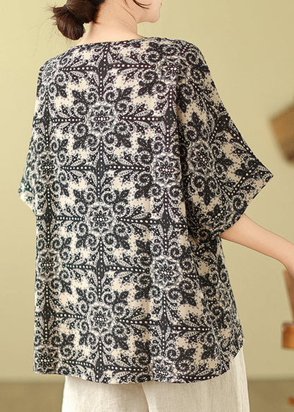 Patchwork Top Black Short O-Neck Sleeve