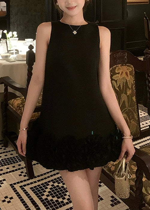 Dresses Cotton Neck Black Solid Original Summer O Design Mini