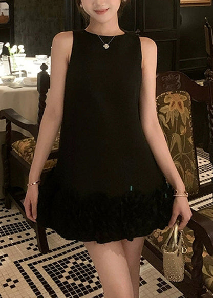 Dresses Cotton Neck Black Solid Original Summer O Design Mini