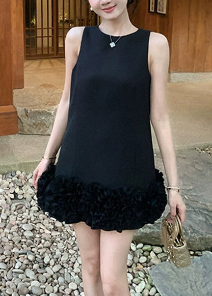 Dresses Cotton Neck Black Solid Original Summer O Design Mini