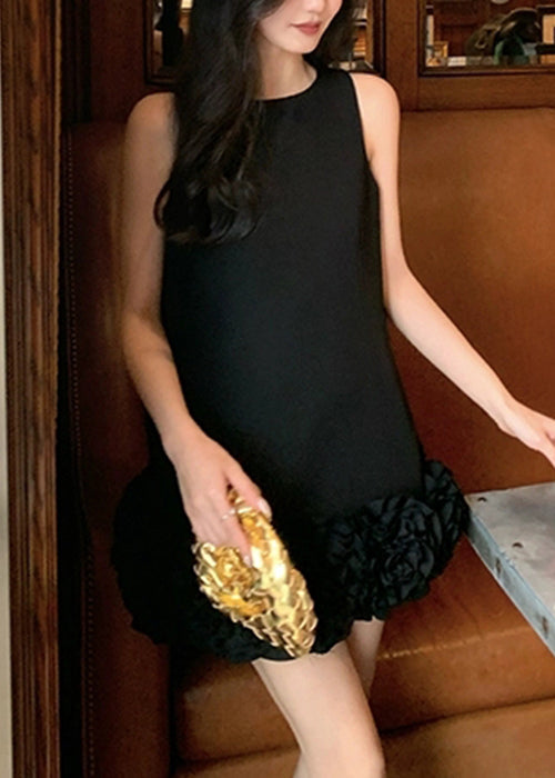 Dresses Cotton Neck Black Solid Original Summer O Design Mini