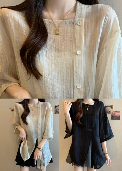 Spring Asymmetrical Patchwork Shirts Chiffon Black