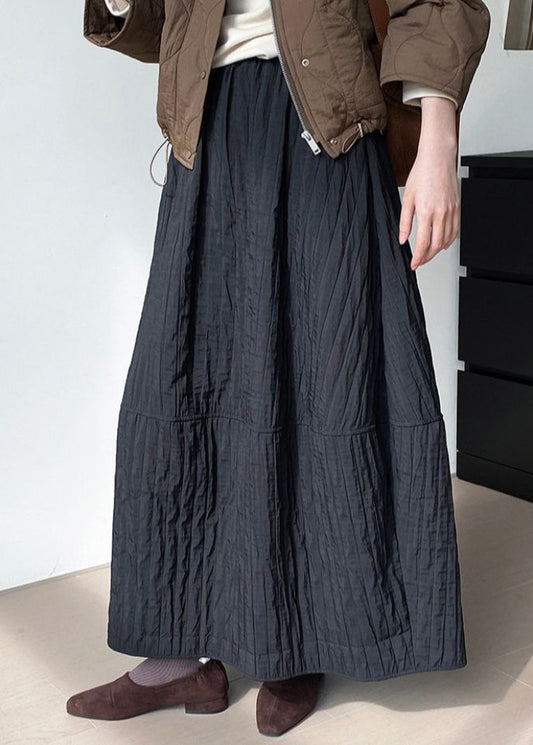 Black Patchwork Cotton Skirt Oversized Spring YK029