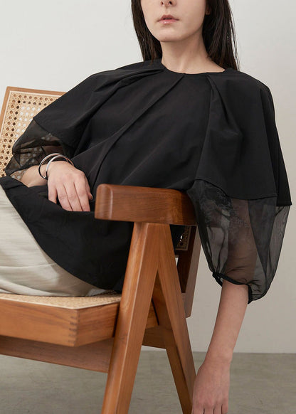 Black Sleeve Oversized Shirt Patchwork Organza Puff