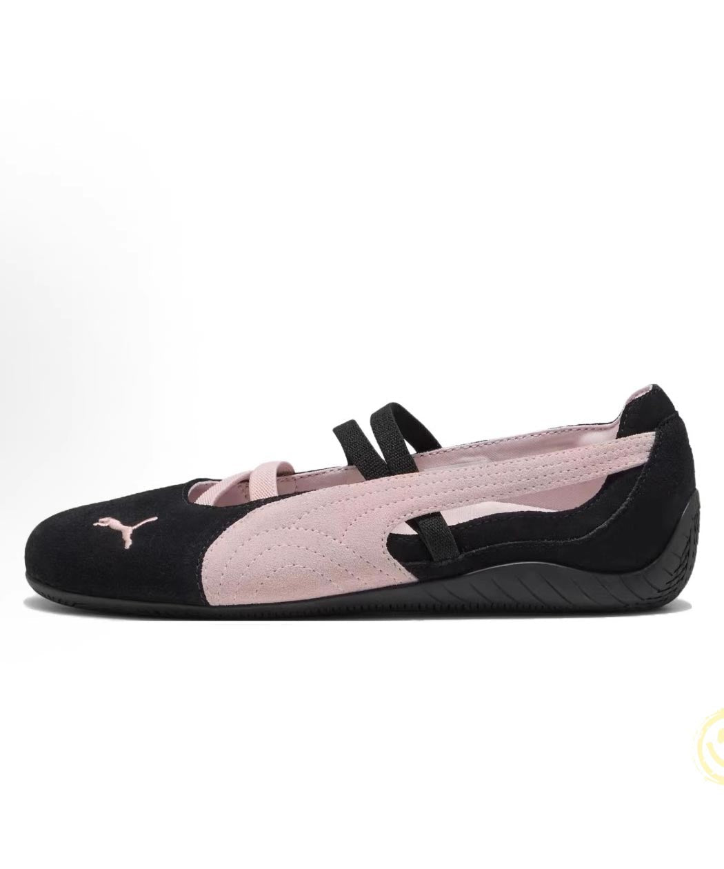 Black Flat Pink Shoes Strap Buckle For Suede Splicing Women