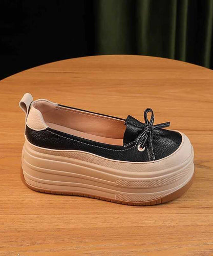 Shoes Leather Platform Splicing Black Unique Faux
