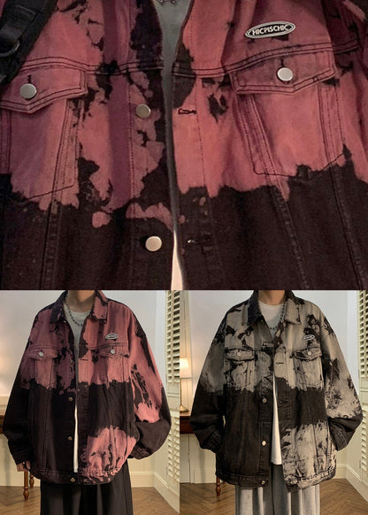 Denim Collar Loose Men Pan Peter Black Coat Pockets Fall