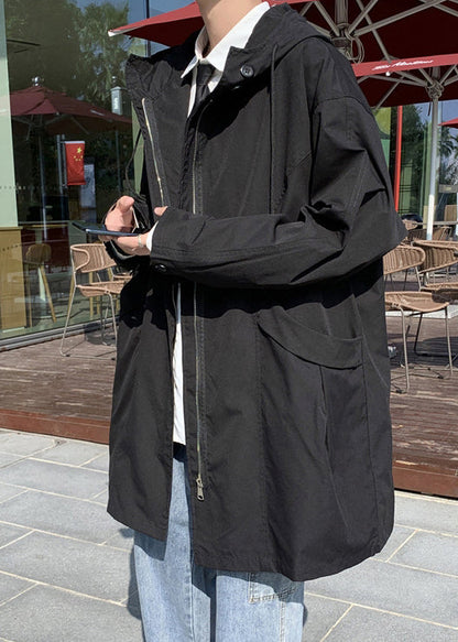 Black Pockets Solid Cotton Men Coat Hooded Spring YQ016