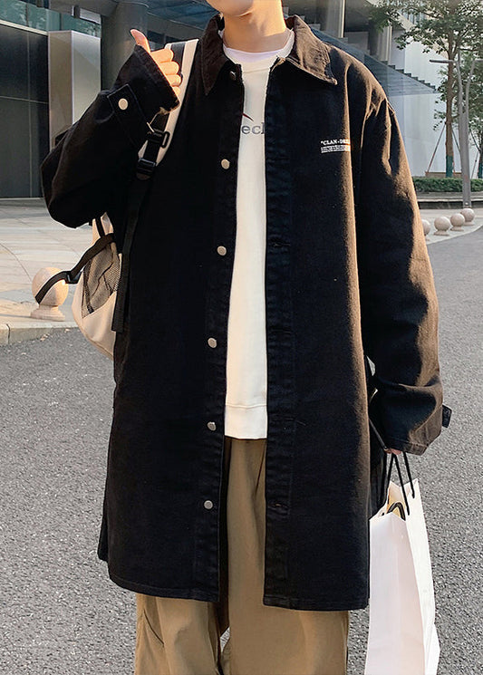 Black Print Pockets Coats Mens Coats Peter Pan Collar Spring YQ013