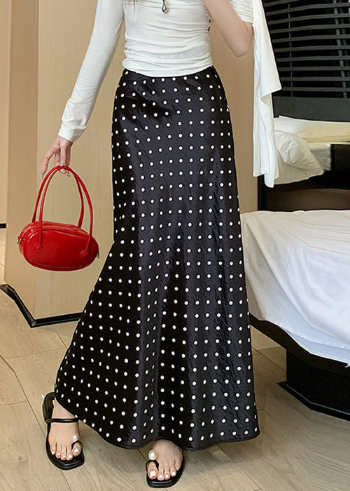 Waist Print High Black Silk Skirts Maxi Fall
