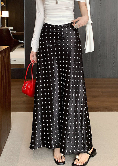 Waist Print High Black Silk Skirts Maxi Fall