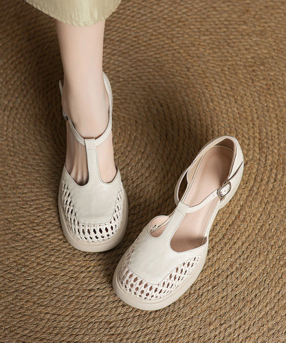 Sheepskin Out Strap Buckle Chunky Black Splicing Hollow Heel