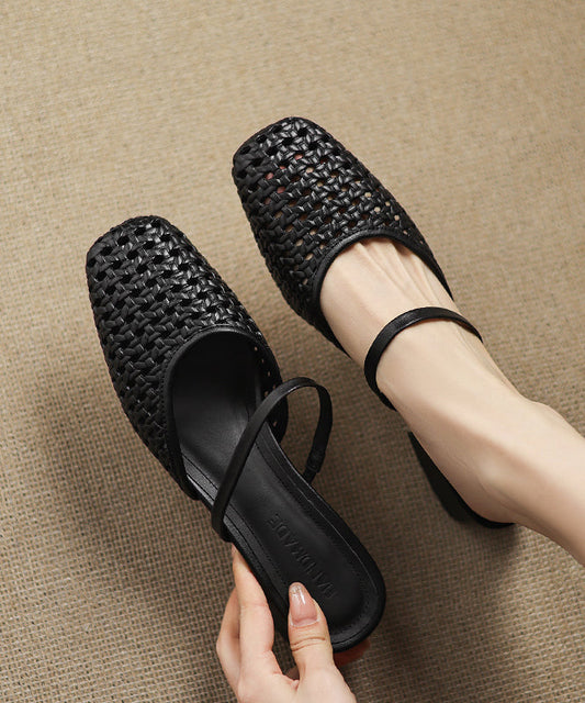 Slide Chunky Boutique Black Out Hollow Sandals Splicing