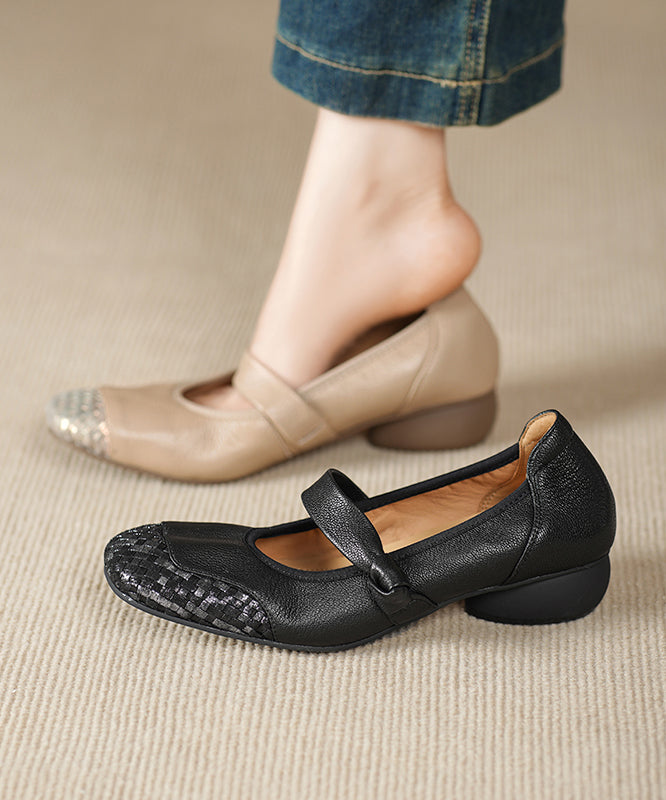 Sheepskin Comfortable Shoes Splicing Chunky Black