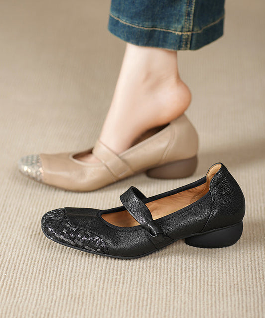 Sheepskin Comfortable Shoes Splicing Chunky Black