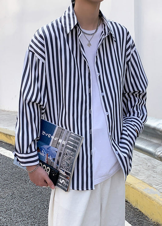 Striped Peter Black Pan Spring Button Men's Collar Cotton Shirts