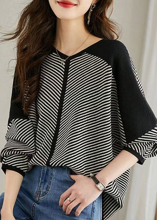 Oversized Black Sleeve Batwing Shirt Knit Striped