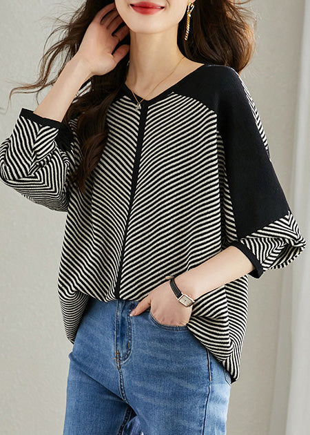 Oversized Black Sleeve Batwing Shirt Knit Striped