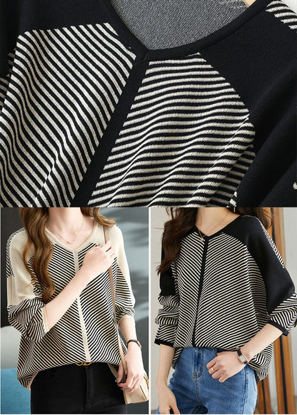 Oversized Black Sleeve Batwing Shirt Knit Striped