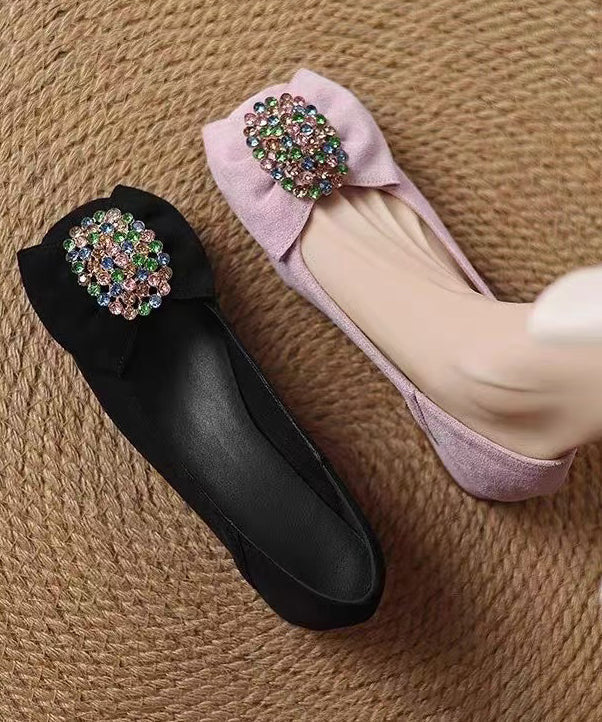Bow Black Suede Penny Comfy Zircon Loafers Splicing
