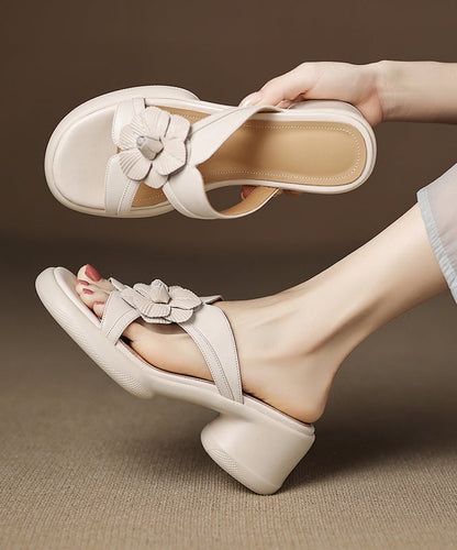 Slide Floral Sandals Suede Peep Toe Splicing Black