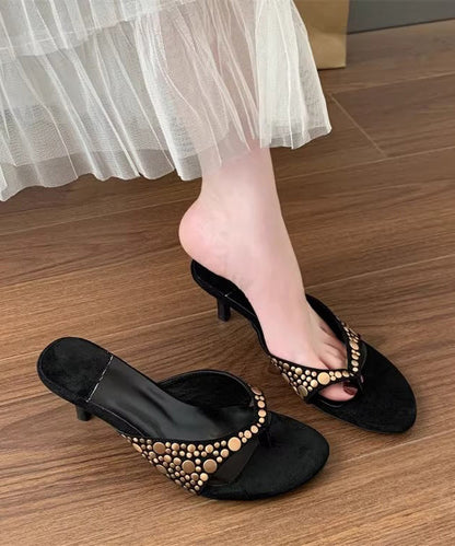 High Splicing Heel Black Suede Rivet Flops Flip