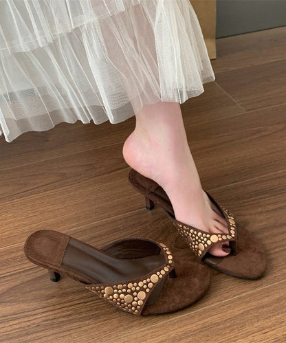 High Splicing Heel Black Suede Rivet Flops Flip