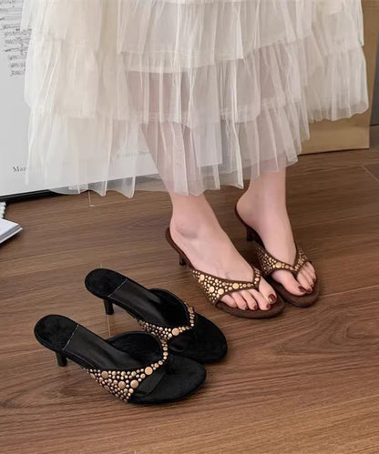 High Splicing Heel Black Suede Rivet Flops Flip