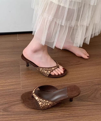 High Splicing Heel Black Suede Rivet Flops Flip