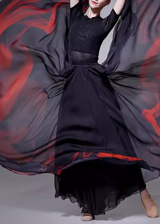 Layered A Line Silk Dye Black Skirt Tie