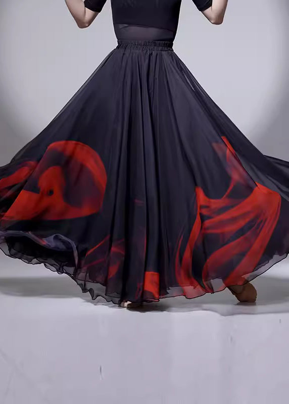 Layered A Line Silk Dye Black Skirt Tie