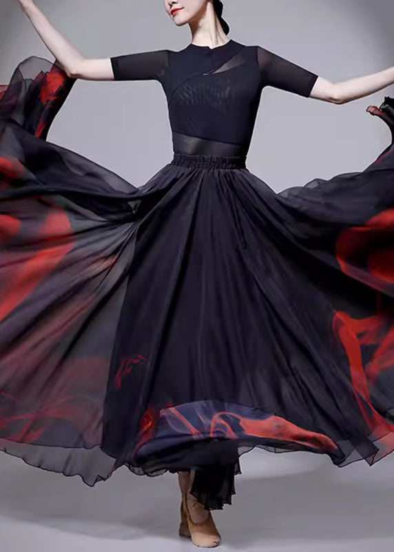 Layered A Line Silk Dye Black Skirt Tie