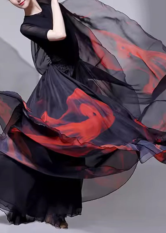 Layered A Line Silk Dye Black Skirt Tie