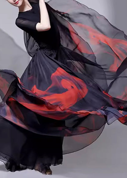 Layered A Line Silk Dye Black Skirt Tie