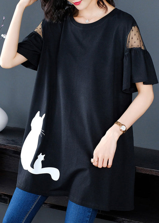 Short Shirt Sleeve Tulle Patchwork Black