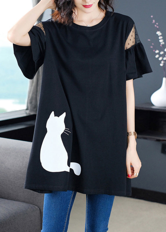 Short Shirt Sleeve Tulle Patchwork Black