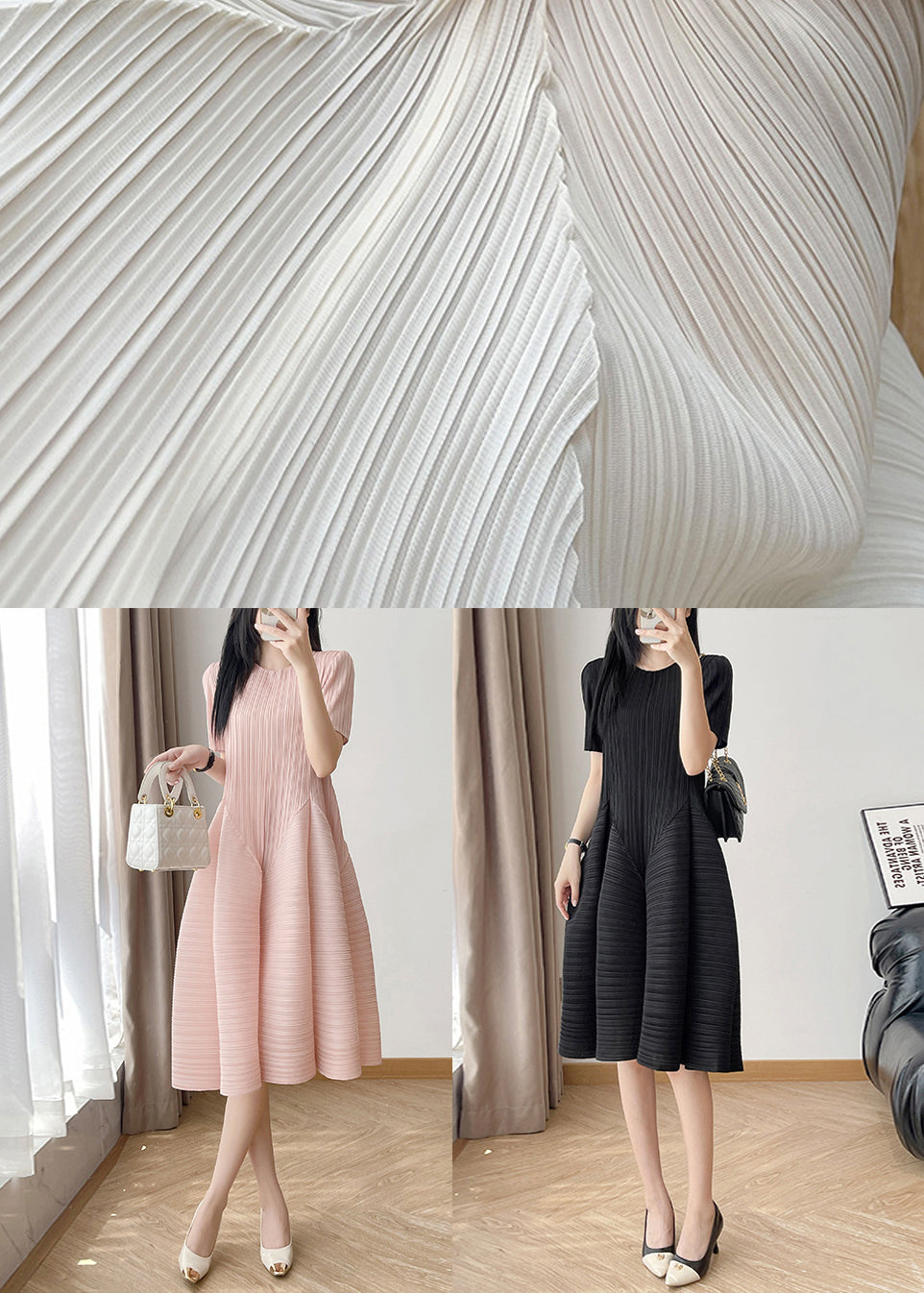 Dress Black Solid Wrinkled Cotton Neck Summer O