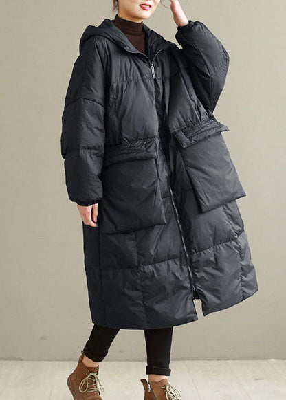 Manteau d'hiver en duvet de canard noir chaud avec fermeture éclair QD007