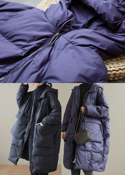 Manteau d'hiver en duvet de canard noir chaud avec fermeture éclair QD007