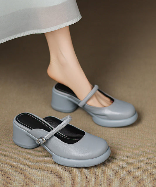 Simple Sheepskin Splicing Slide Sandals Chunky Blue