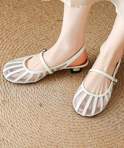Tulle Strap Faux Splicing Leather Sandals Blue Buckle
