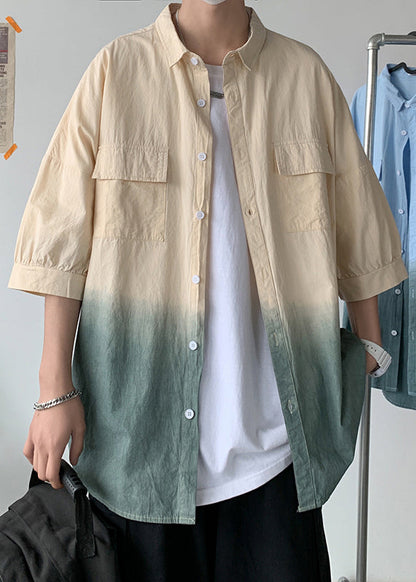 Pan Color Blue Collar Gradient Cotton Button Men Peter Shirts