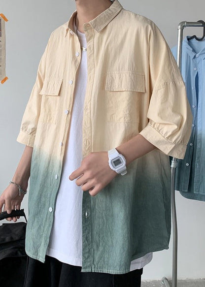 Pan Color Blue Collar Gradient Cotton Button Men Peter Shirts